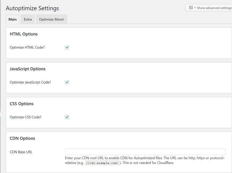 Tối ưu hóa CSS wordpress đơn giản với Autoptimize autoptimize settings