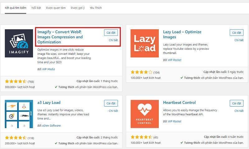 Tối ưu hình ảnh wordpress bằng plugin Imagify Tìm kiếm Imagify và cài đặt