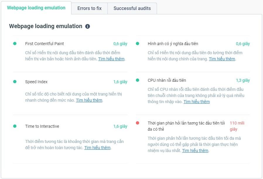 Công cụ kiểm tra tốc độ website miễn phí tại WSU Thống kê chi tiết giúp bạn biết được rõ thông số của website