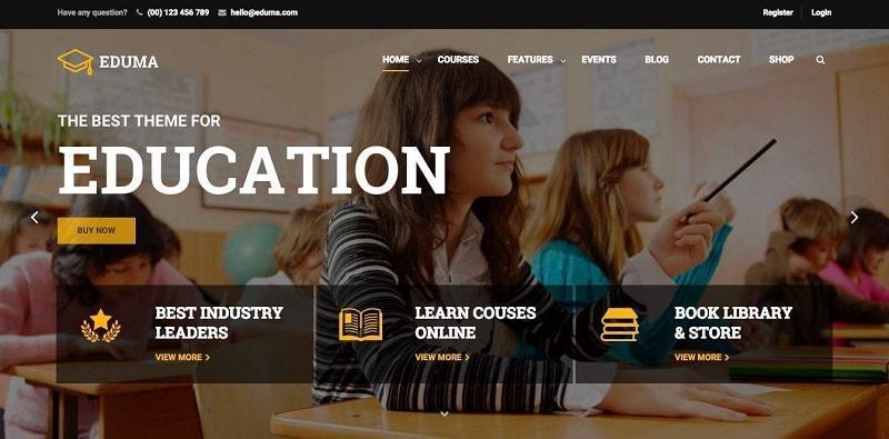 5 mẫu thiết kế website giáo dục chuyên nghiệp Eduma là mẫu thiết kế website giáo dục phổ biến