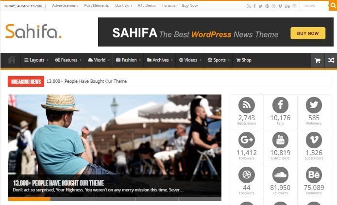 5 mẫu thiết kế website tin tức Wordpress phổ biến nhất Sahifa được tải về phổ biến trên themeforest