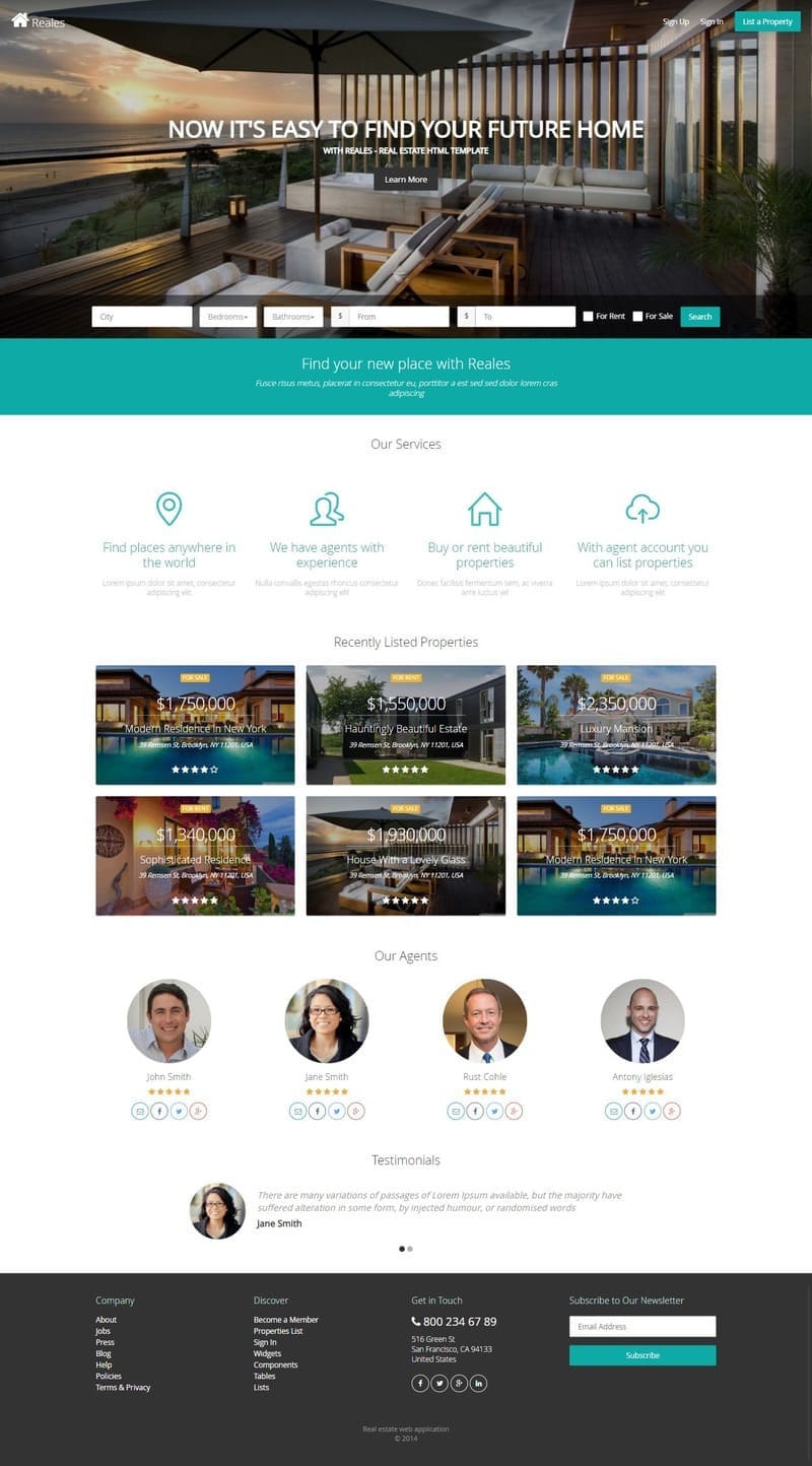 Mẫu giao diện thiết kế website xây dựng “Bất động sản Reales”