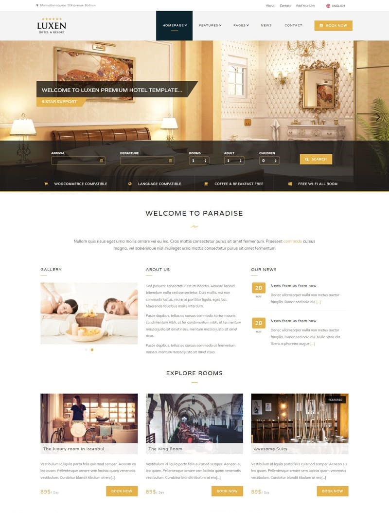 Mẫu giao diện website Khách sạn Luxen