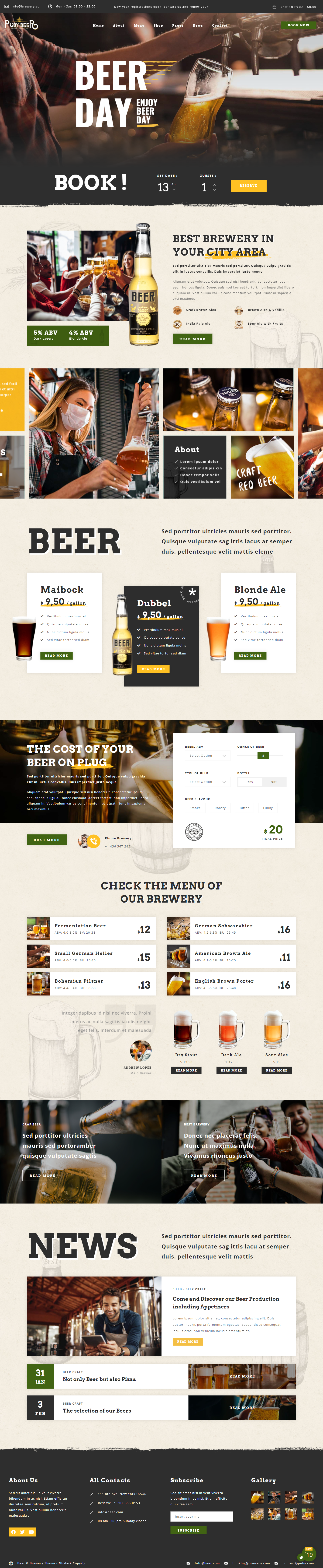 mẫu giao diện website nhà hàng puby beer
