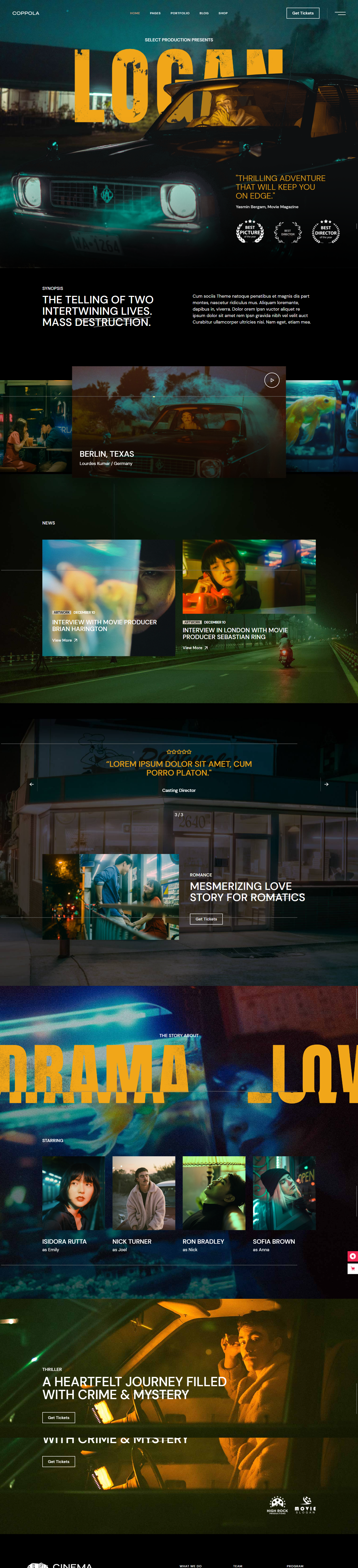 giao diện website quảng bá phim coppola