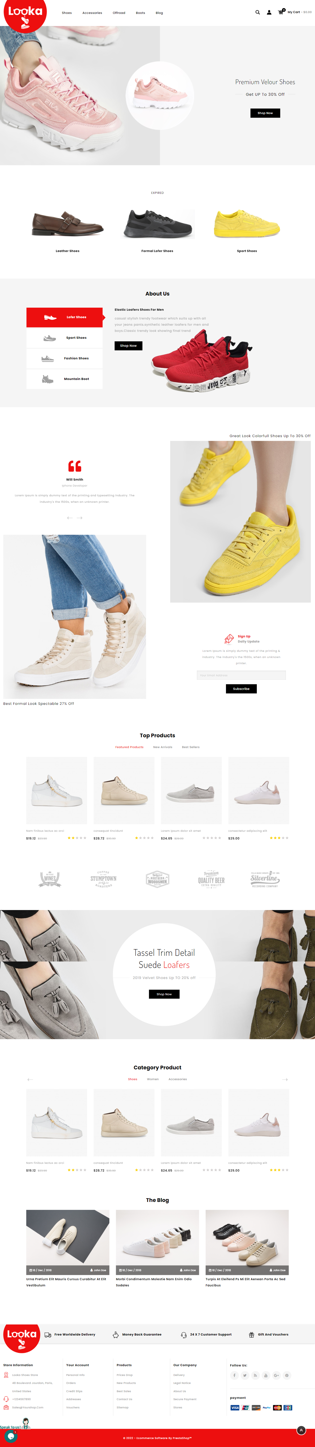 mẫu giao diện website giày looka