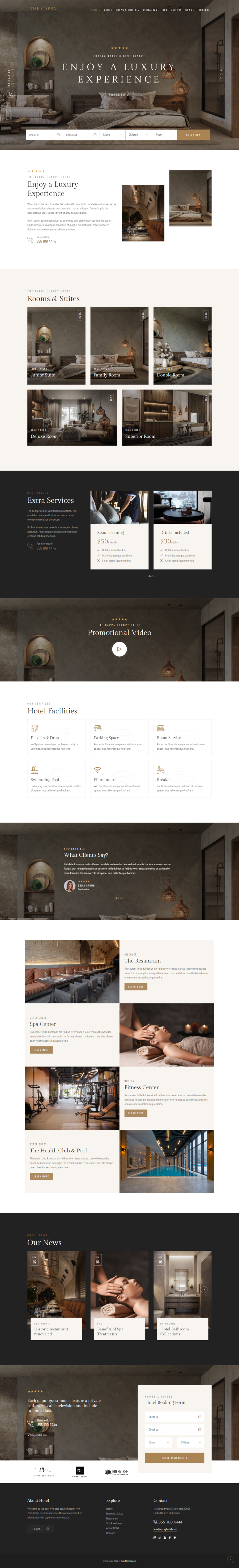 mẫu giao diện website khách sạn the cappa