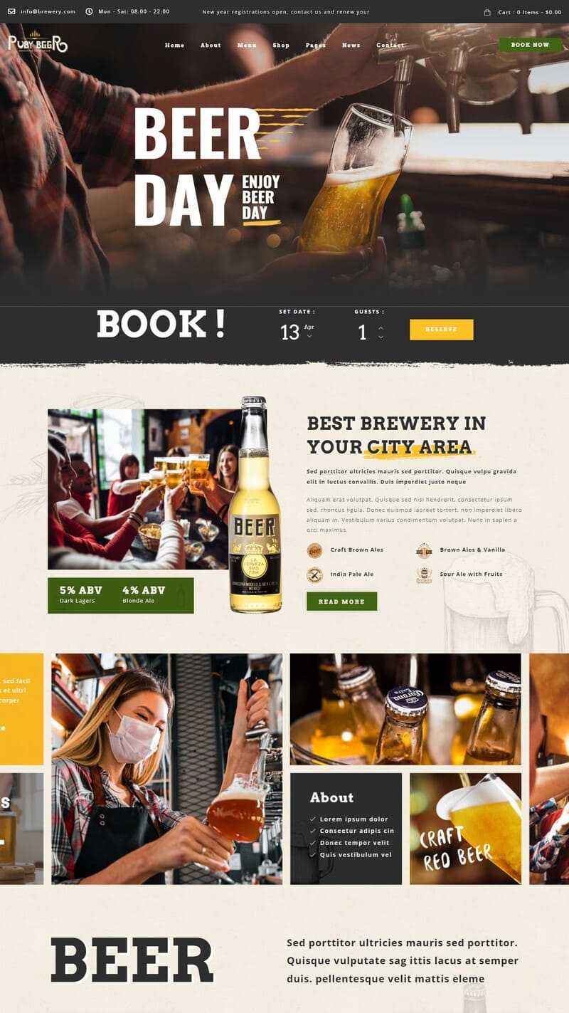 Mẫu Giao Diện Thiết Kế Website Nhà Hàng Puby Beer