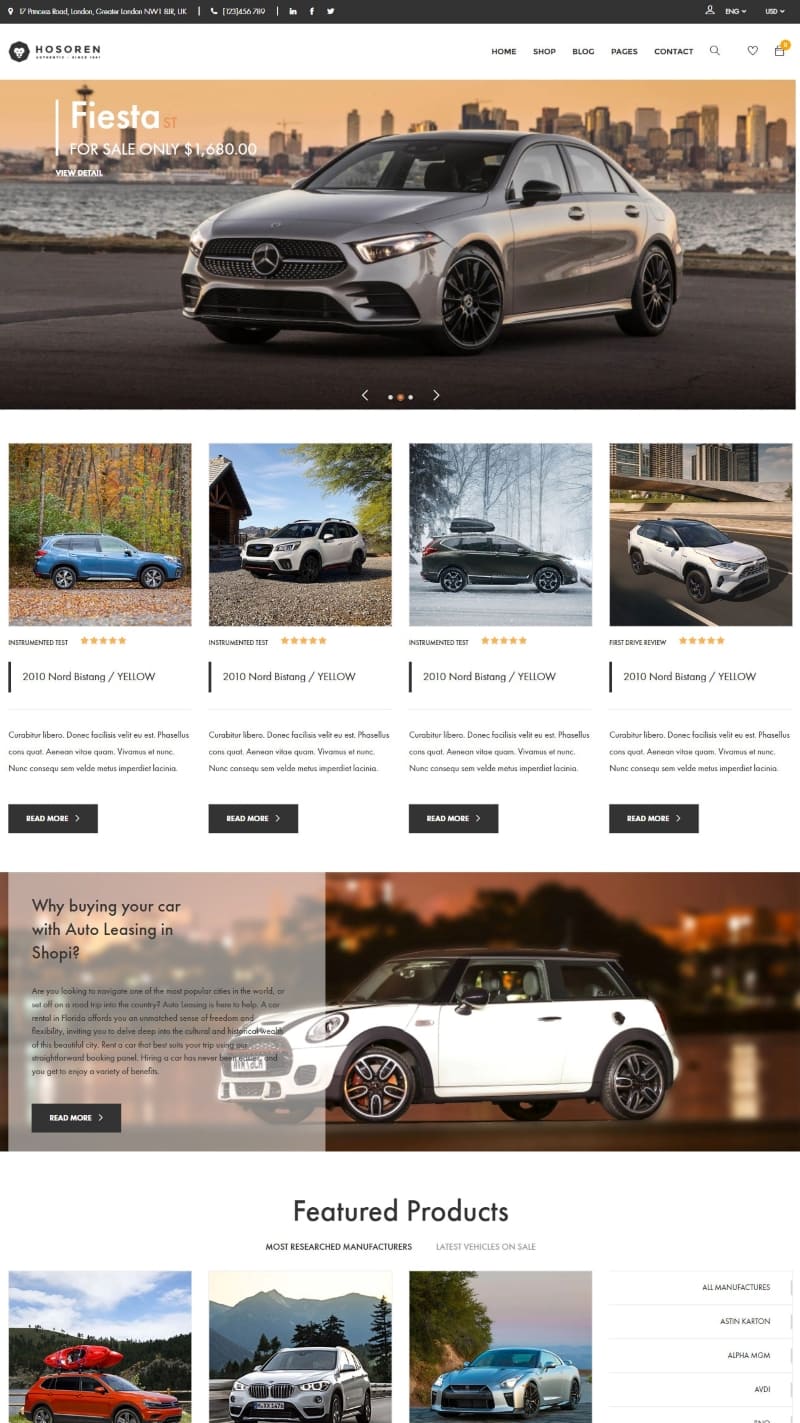 mẫu giao diện thiết kế website ô tô hosoren