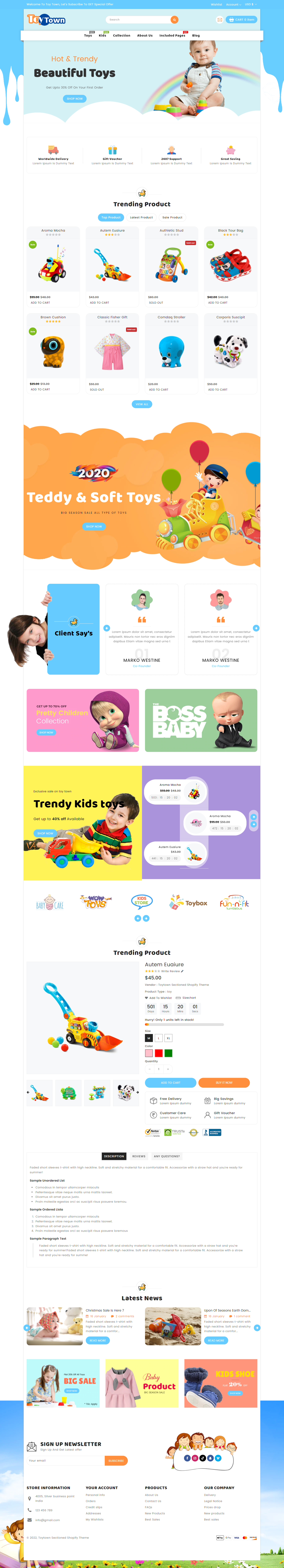mẫu giao diện website cửa hàng trẻ em toytown