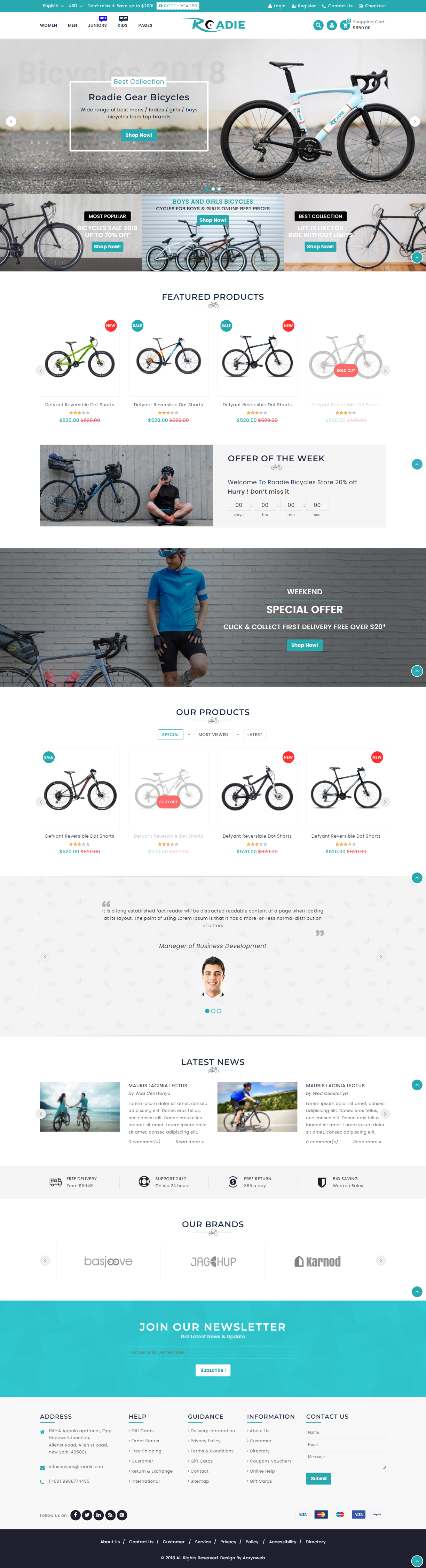 mẫu giao diện website xe đạp roadie