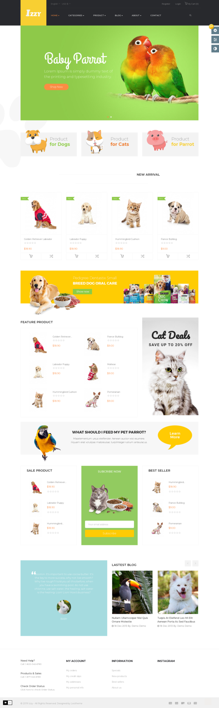 Mẫu giao diện website Cửa hàng thú cưng Izzy