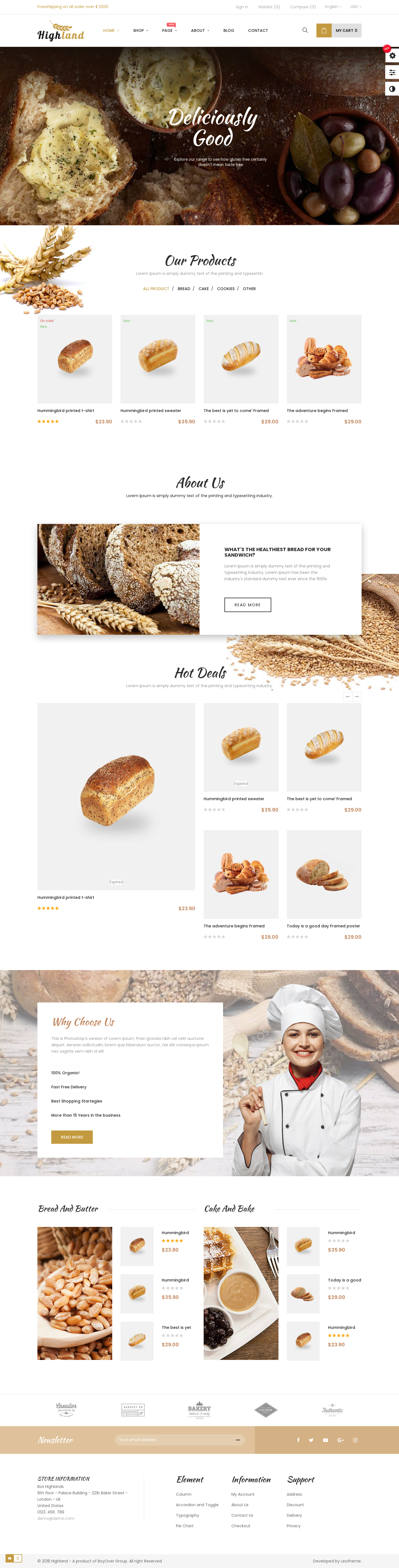 Mẫu giao diện website Bánh ngọt Highland